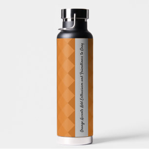 Earthy Tile Pattern Orange & Grey Tagline Black Water Bottle