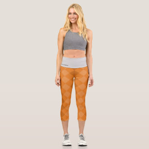 Earthy Tile Pattern Orange & Grey Tagline Capri Leggings