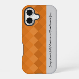 Earthy Tile Pattern Orange & Grey Tagline iPhone 16 Case