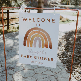 Earthy Tone Boho Rainbow Baby Shower Welcome Sign 