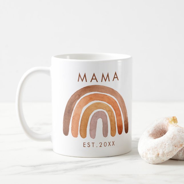 Earthy Tone Boho Rainbow Mum  Coffee Mug (With Donut)