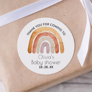 Earthy Tone Boho Rainbow Thank You Baby Shower Classic Round Sticker