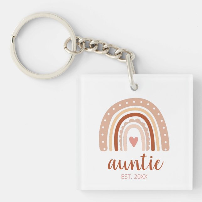 Earthy Tone Modern Unique Boho Rainbow Auntie Key Ring (Front)
