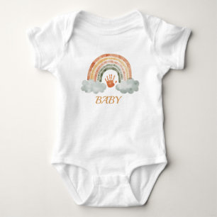 Earthy Tone Watercolor Boho Rainbow "Baby" Baby Bodysuit