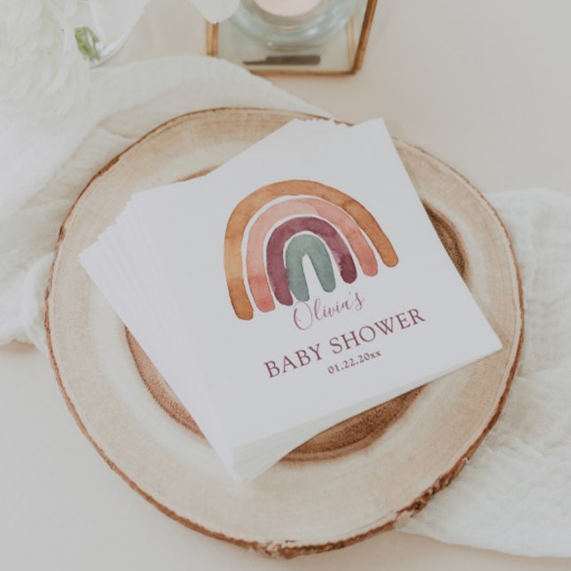 Earthy Tone Watercolor Boho Rainbow Baby Shower  Napkin (Creator Uploaded)
