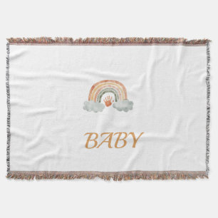 Earthy Tone Watercolor Boho Rainbow "Baby"  Throw Blanket