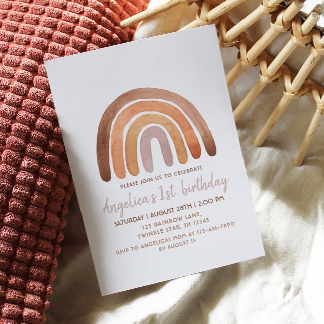 Earthy Tone Watercolor Rainbow 1st Birthday     Invitation (Creator Uploaded)