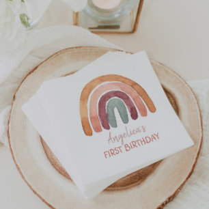 Earthy Tone Watercolor Rainbow First Birthday  Napkin