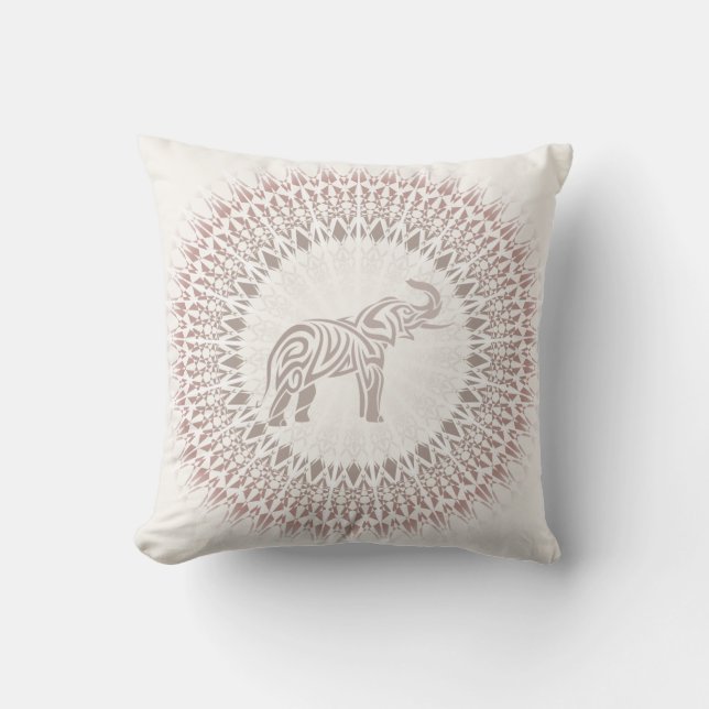 Earthy Tones Boho Elephant Mandala Cushion (Front)