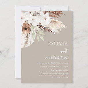 Earthy Tones Dark Beige Boho Wedding Invitation