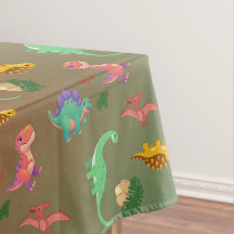 Earthy Tones Dinosaur and Dino Eggs Tablecloth