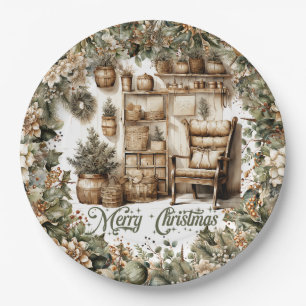 Earthy tones green gold cosy Christmas interior Paper Plate