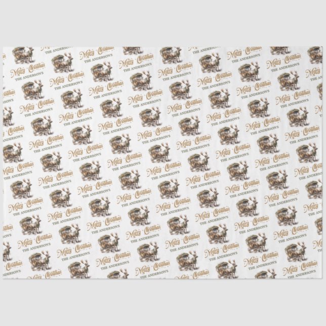 Earthy tones green gold cosy Christmas Reindeer Tissue Paper (Front)