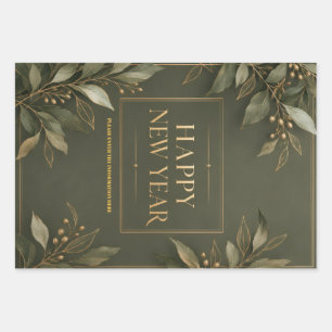 Earthy Tones Happy New Year holiday Greeting Wrapping Paper Sheet
