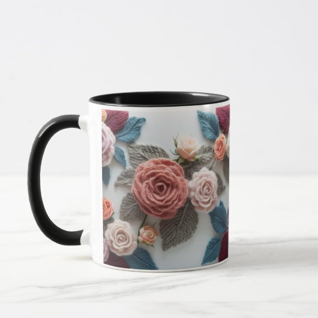 Earthy Tones Knitted Rose Combo Mug | Rustic Wool  (Left)