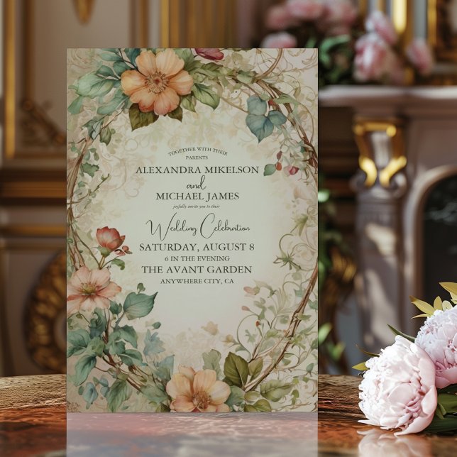 Earthy Tones Muted Faded Floral Wedding  Invitation (Creator Uploaded)