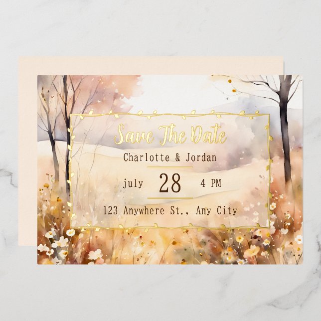 Earthy tones rustic bloom Autumn Save The Date (Front/Back)