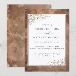 Earthy Tones Watercolor, Hand Drawn Flora, Wedding Invitation