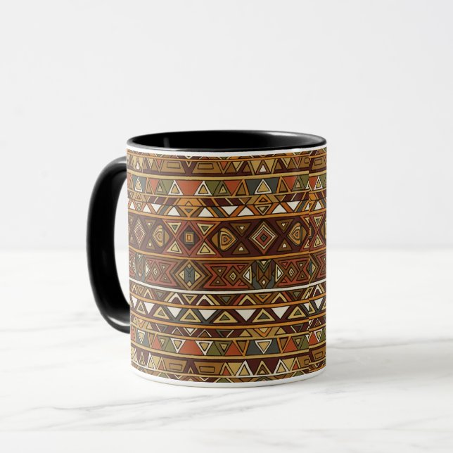Earthy Tribal Geometric Seamless Pattern Mug (Front Left)