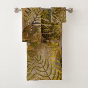 Earthy Tropical Leaves Pattern  Bath Towel Set