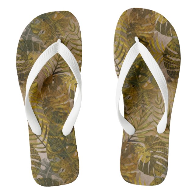 Earthy Tropical Leaves Pattern Flip Flops (Footbed)