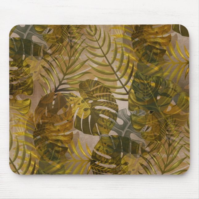 Earthy Tropical Leaves Pattern  Mouse Mat (Front)