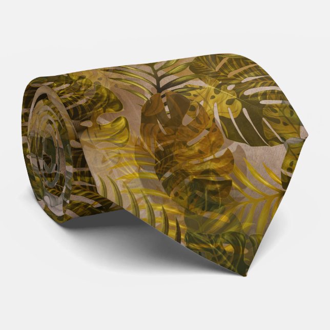 Earthy Tropical Leaves Pattern  Tie (Rolled)