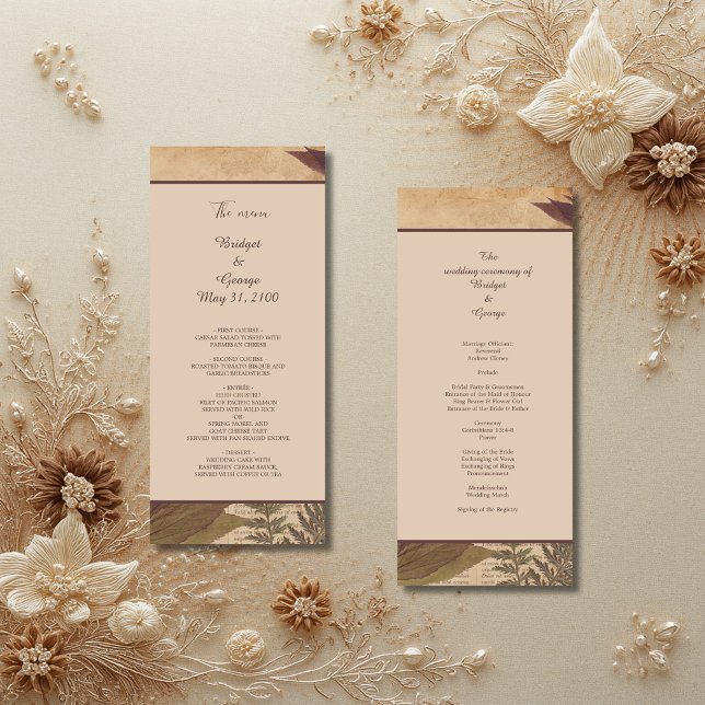 earthy vintage boho chic greenery wedding program programme (Creator Uploaded)