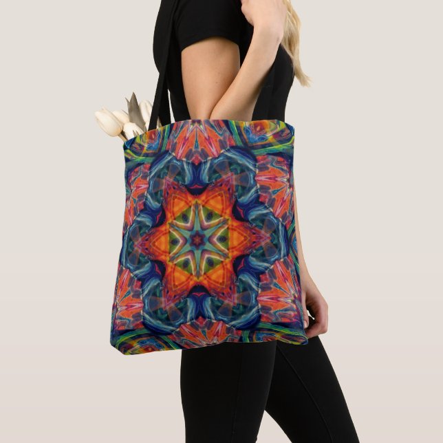 Earthy Warm Energy Kaleidoscope Gradient Tote Bag (Close Up)