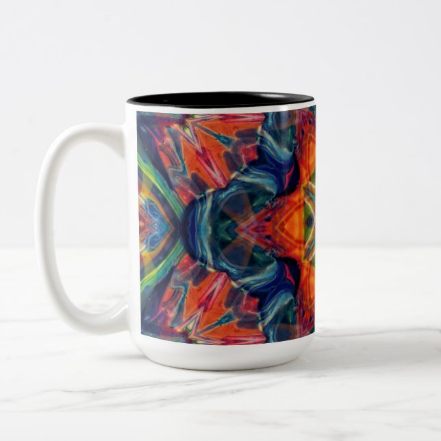 Earthy Warm Energy Kaleidoscope Gradient Two-Tone Coffee Mug (Left)