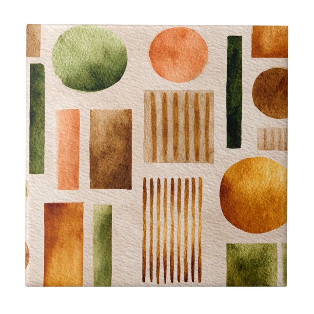 Earthy Watercolor Abstract Pattern - Boho Organic Tile (Front)