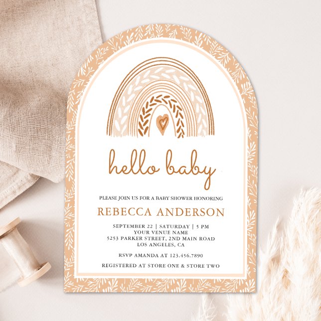 Earthy Watercolor Boho Rainbow Arch Baby Shower Invitation (Creator Uploaded)
