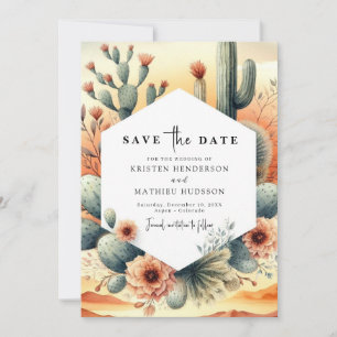 Earthy Watercolor Cactus Wedding Save The Date