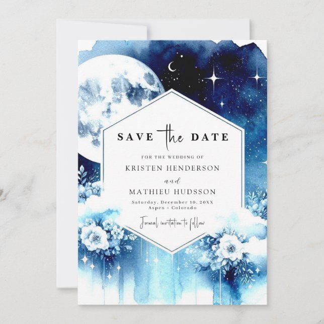 Earthy Watercolor Moonlit Wedding Save The Date (Front)