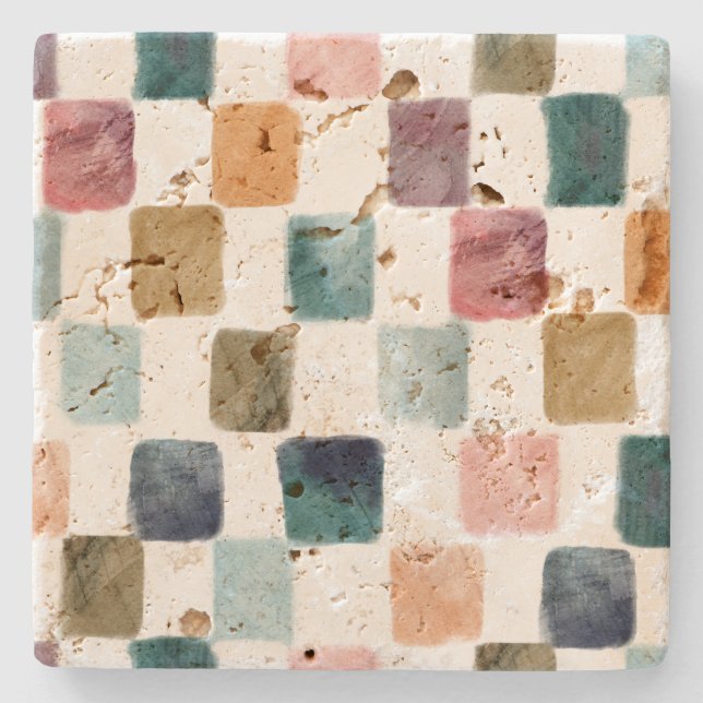 Earthy watercolor palette stone coaster (Front)