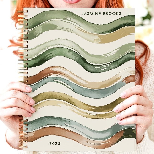 Earthy Watercolor Stripes 2025 Custom Name Planner (Creator Uploaded)