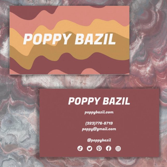 Earthy Wavy Stripes Minimalist Bold Pink Gold  Business Card (Creator Uploaded)