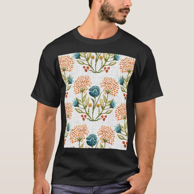 Earthy Whimsical: Watercolor Flower Motif. T-Shirt (Front)