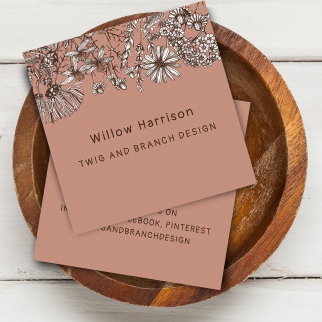 Earthy Whimsical Wildflowers Square Business Card (Earthy Whimsical Wildflowers Square Business Card)