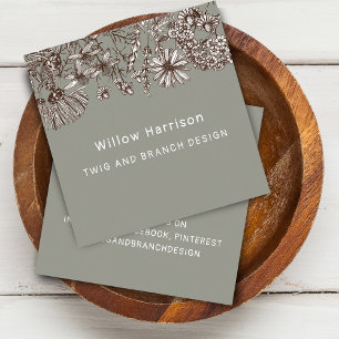Earthy Whimsical Wildflowers Square Business Card
