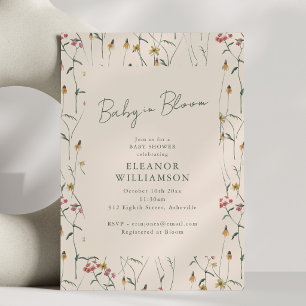 Earthy Wildflower Baby in Bloom Boho Fall Shower Invitation