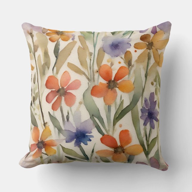 Earthy Wildflower Colourful Floral Print Cushion (Front)
