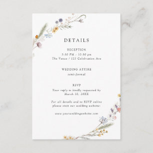 Earthy Wildflower Wedding Details Enclosure Card