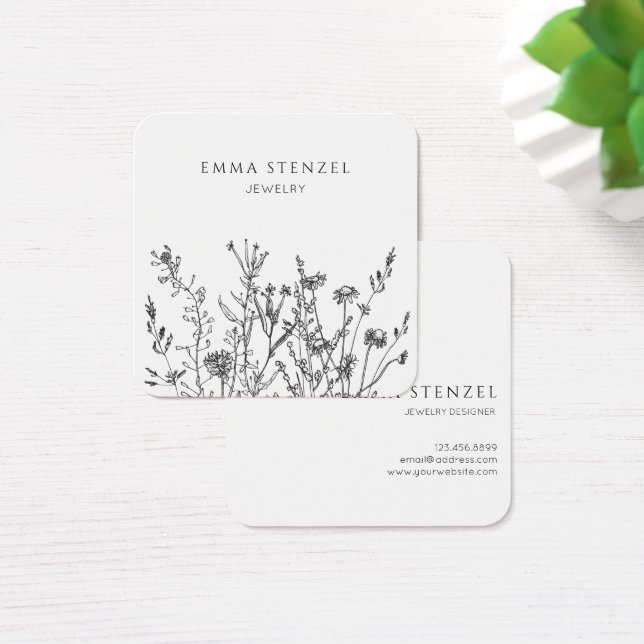 Earthy Wildflowers Floral Square Business Card (Desk)