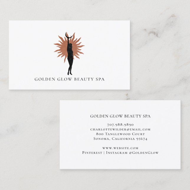 Earthy Woman Sun And Rays Beauty Spa Business Card (Front/Back)