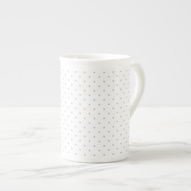 Easily Customise Colour from Grey Mini Polka Dots Bone China Mug (Front Right)