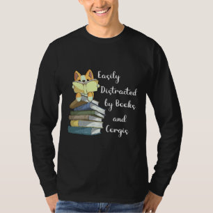 Easily Distracted Books Corgi Dog T-Shirt
