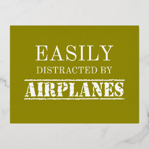 Easily Distracted By Aeroplanes Aviator Pilot Foil Holiday Postcard