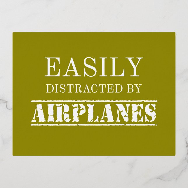 Easily Distracted By Aeroplanes Aviator Pilot Foil Holiday Postcard (Front)