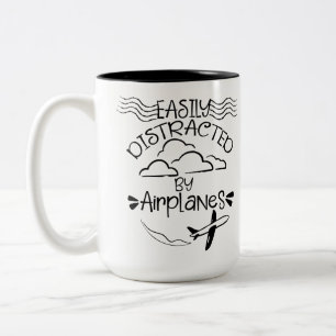 Easily Distracted by Aeroplanes Aviator Pilot  Two-Tone Coffee Mug